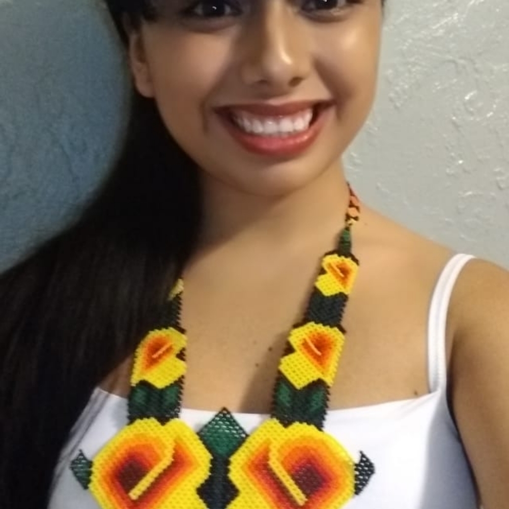 This is a beaded necklace
